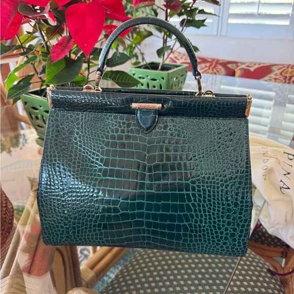 Aspinal of London Large Florence Bag Evergreen Patent Croc - Picture 4 of 15